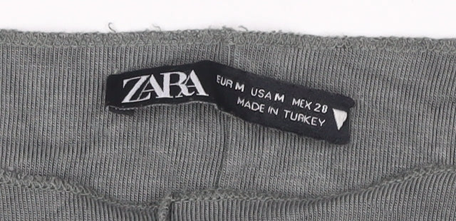Zara Women Grey Cropped Long Sleeve Cotton Slim Fit Top Size 12
