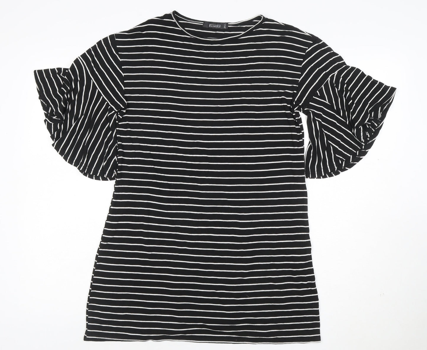 Missguided Women Black White Stripe T-Shirt Dress UK 8 Flared Sleeve