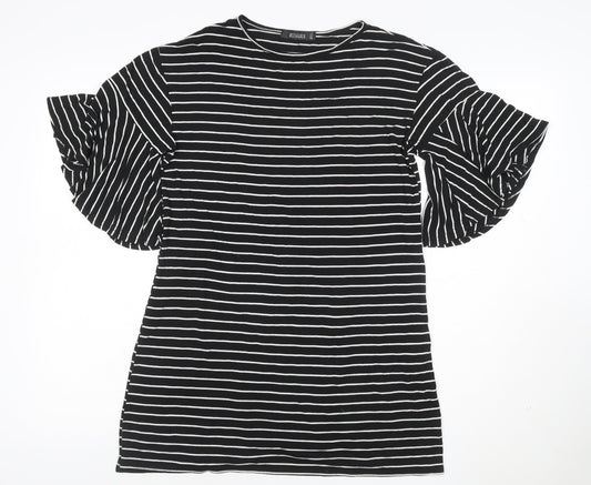 Missguided Women Black White Stripe T-Shirt Dress UK 8 Flared Sleeve