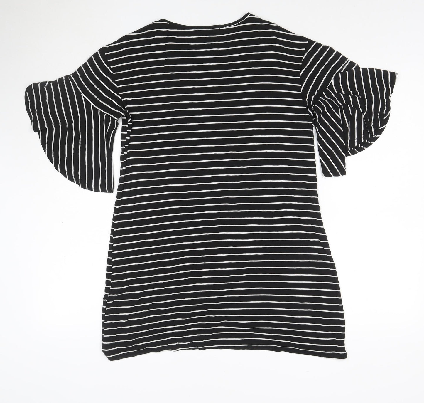 Missguided Women Black White Stripe T-Shirt Dress UK 8 Flared Sleeve