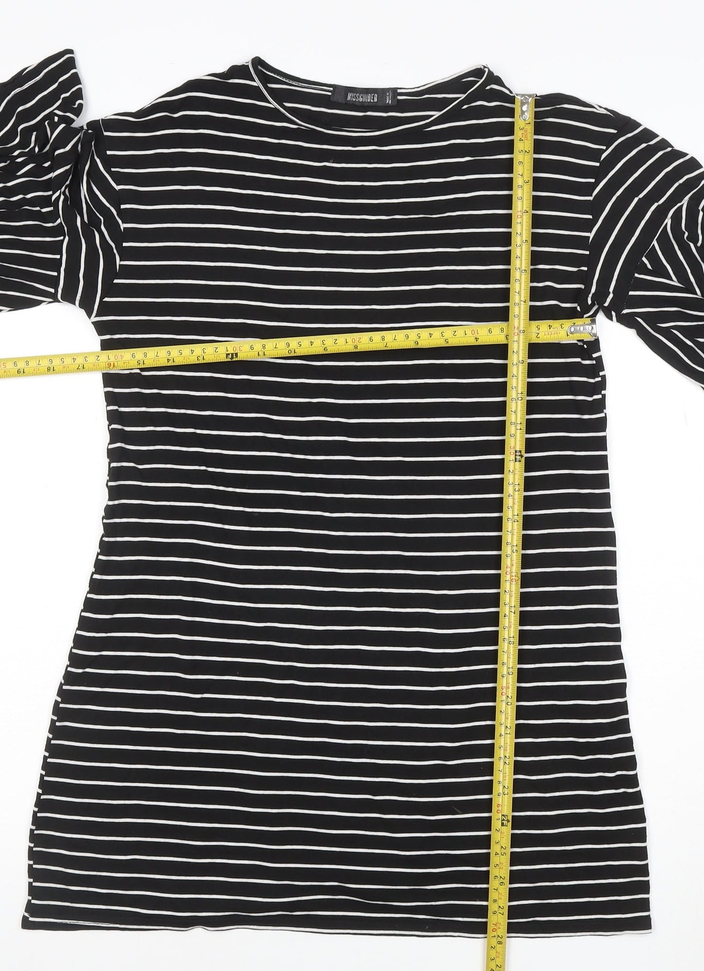 Missguided Women Black White Stripe T-Shirt Dress UK 8 Flared Sleeve