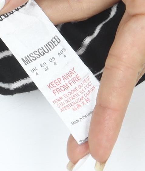 Missguided Women Black White Stripe T-Shirt Dress UK 8 Flared Sleeve