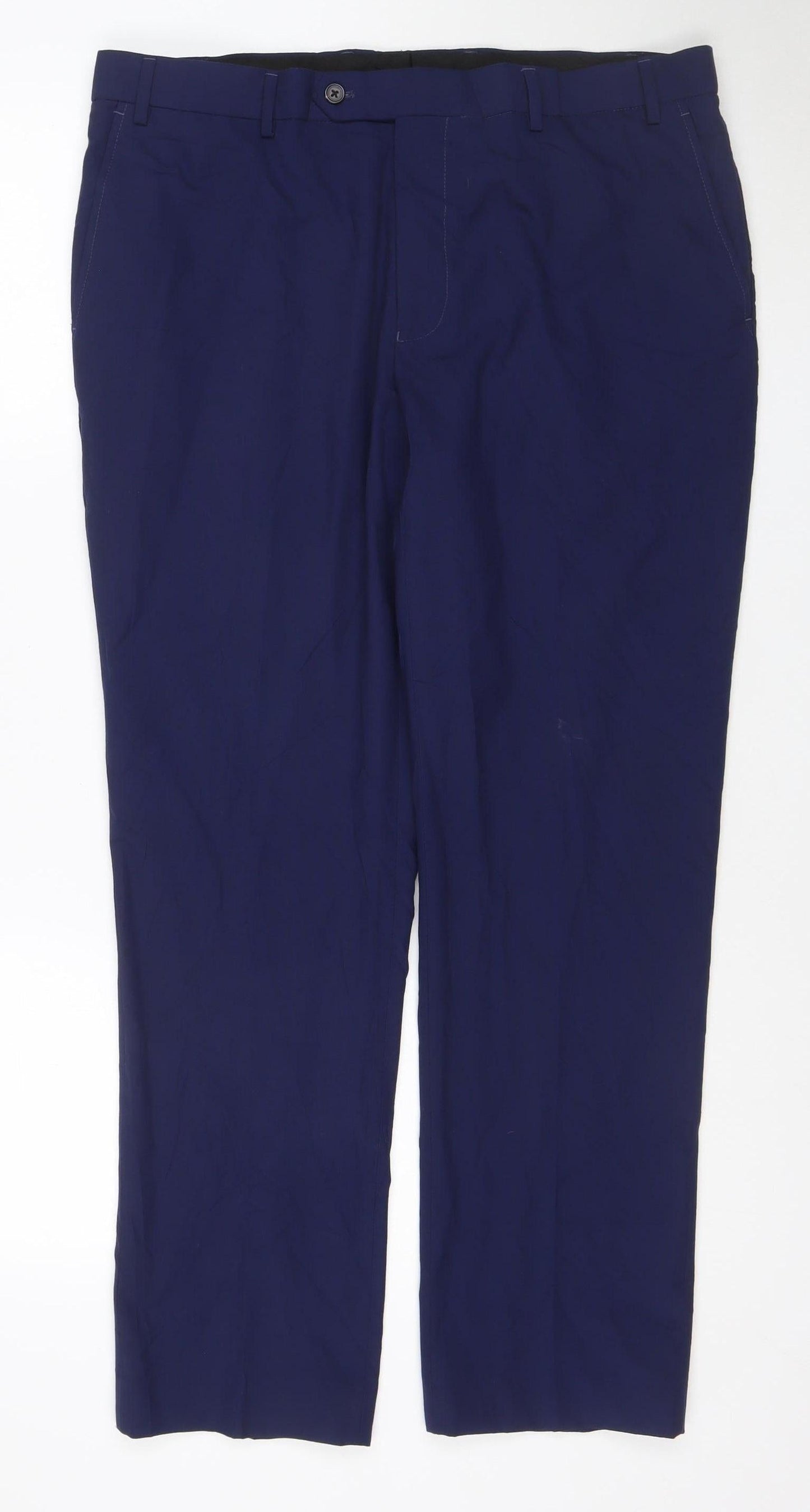 Next Men's Blue 36in Slim Fit Dress Trousers 29in Short Leg