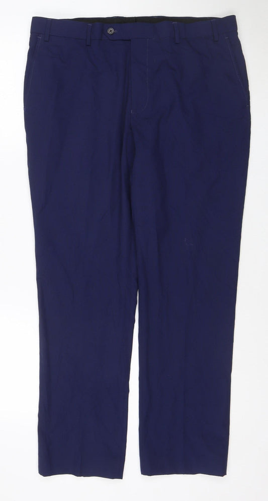 Next Men's Blue 36in Slim Fit Dress Trousers 29in Short Leg