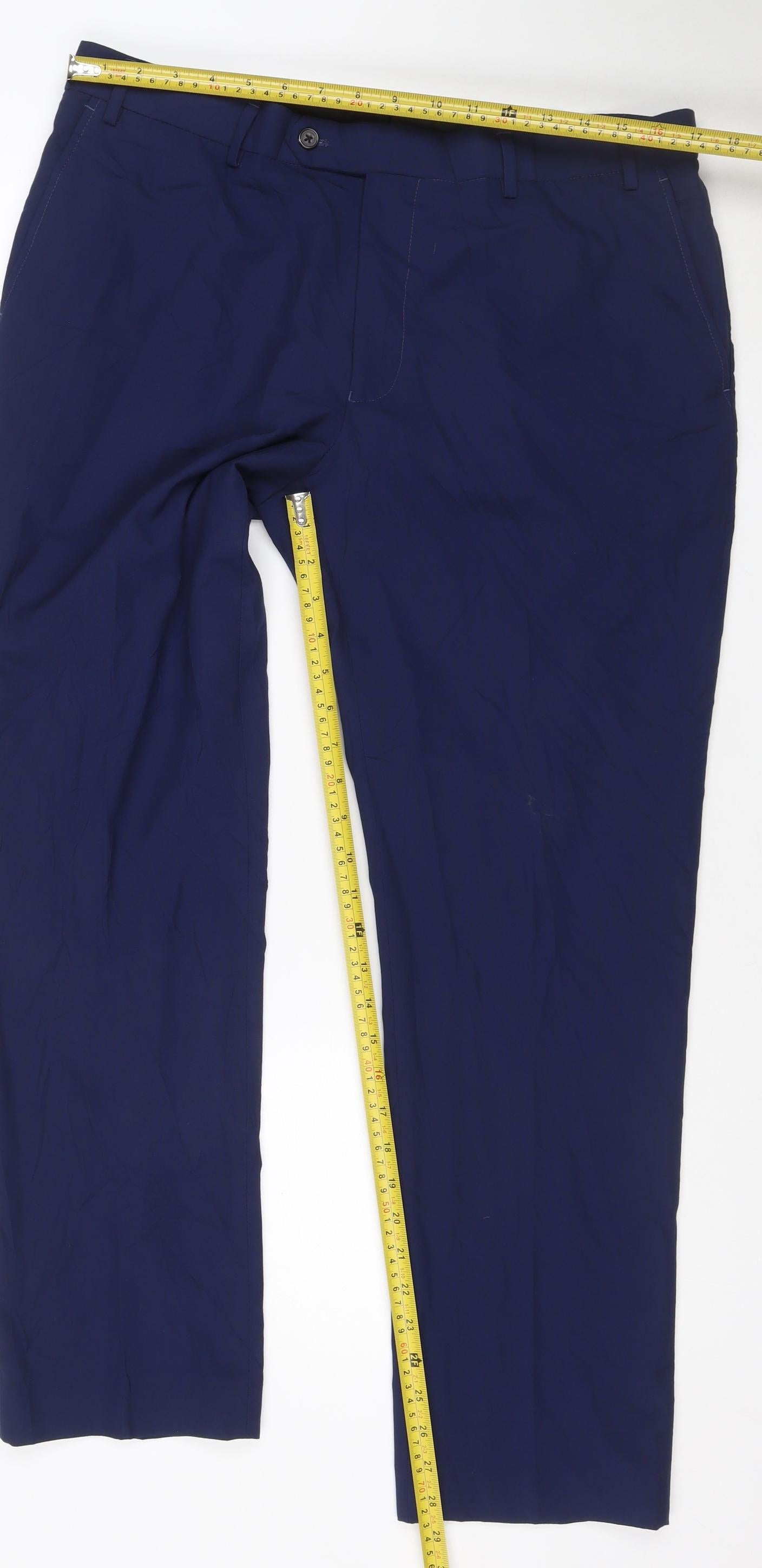 Next Men's Blue 36in Slim Fit Dress Trousers 29in Short Leg