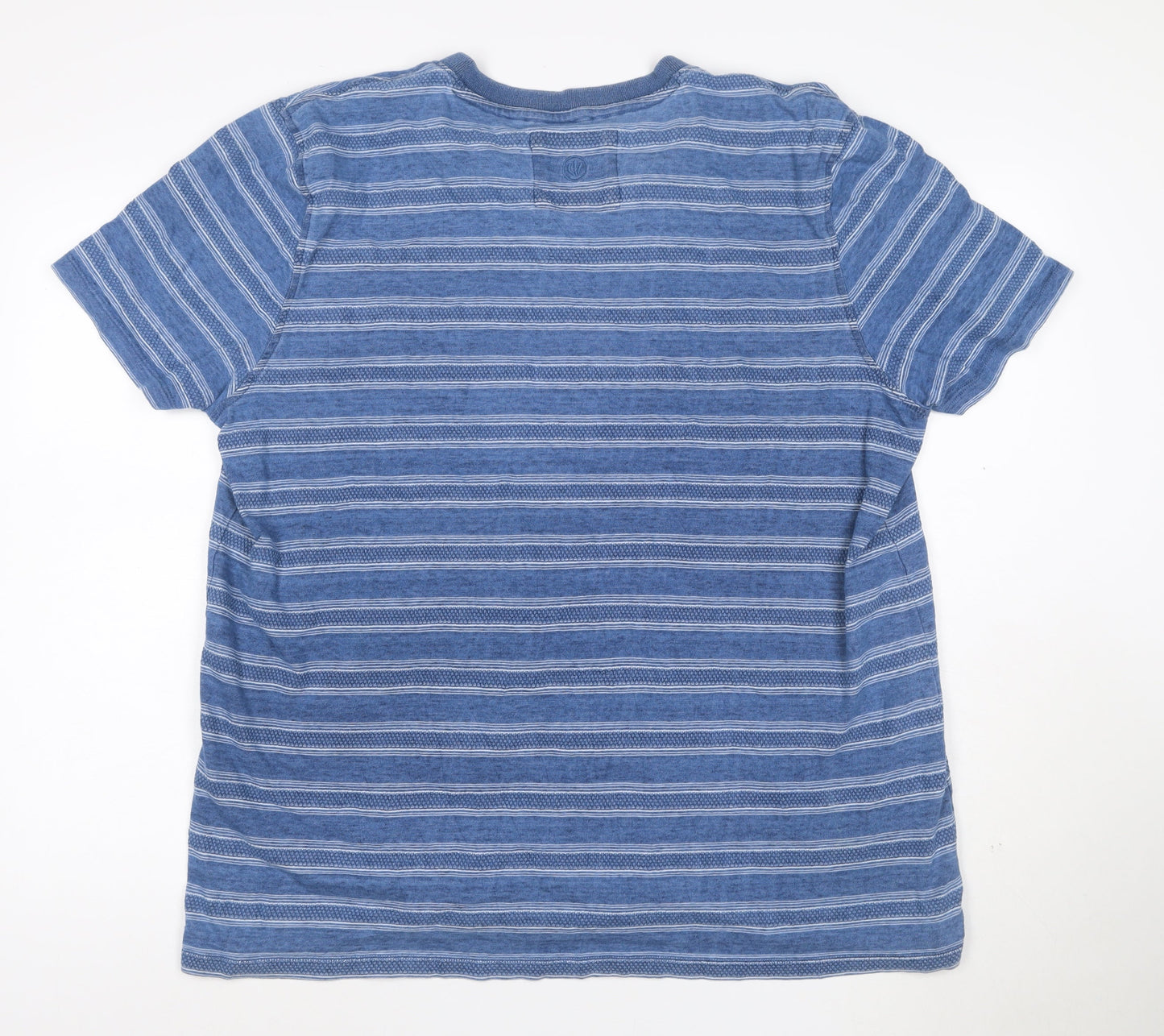 Fat Face Men's Blue Striped Henley Short Sleeve T-Shirt 2XL