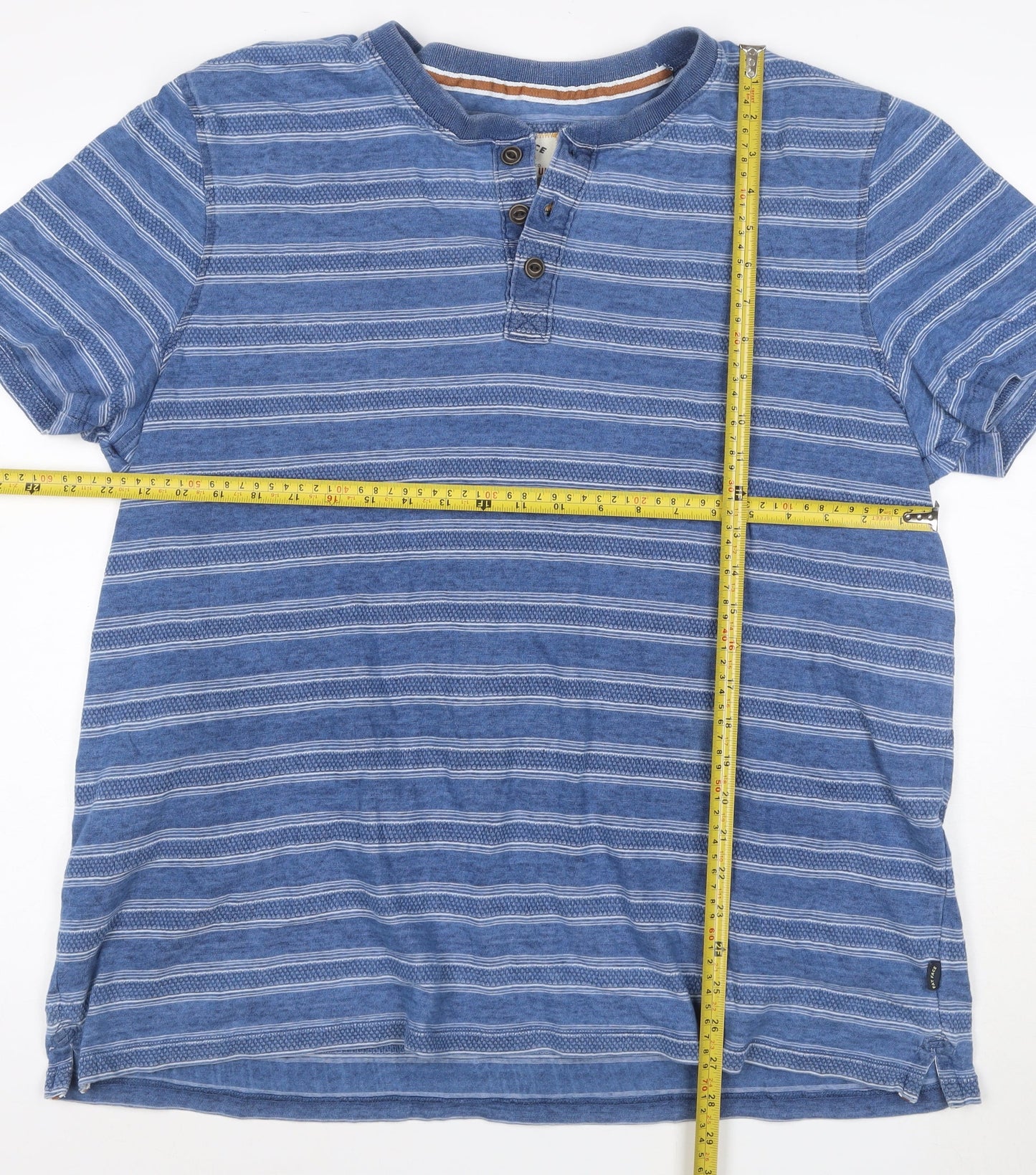 Fat Face Men's Blue Striped Henley Short Sleeve T-Shirt 2XL