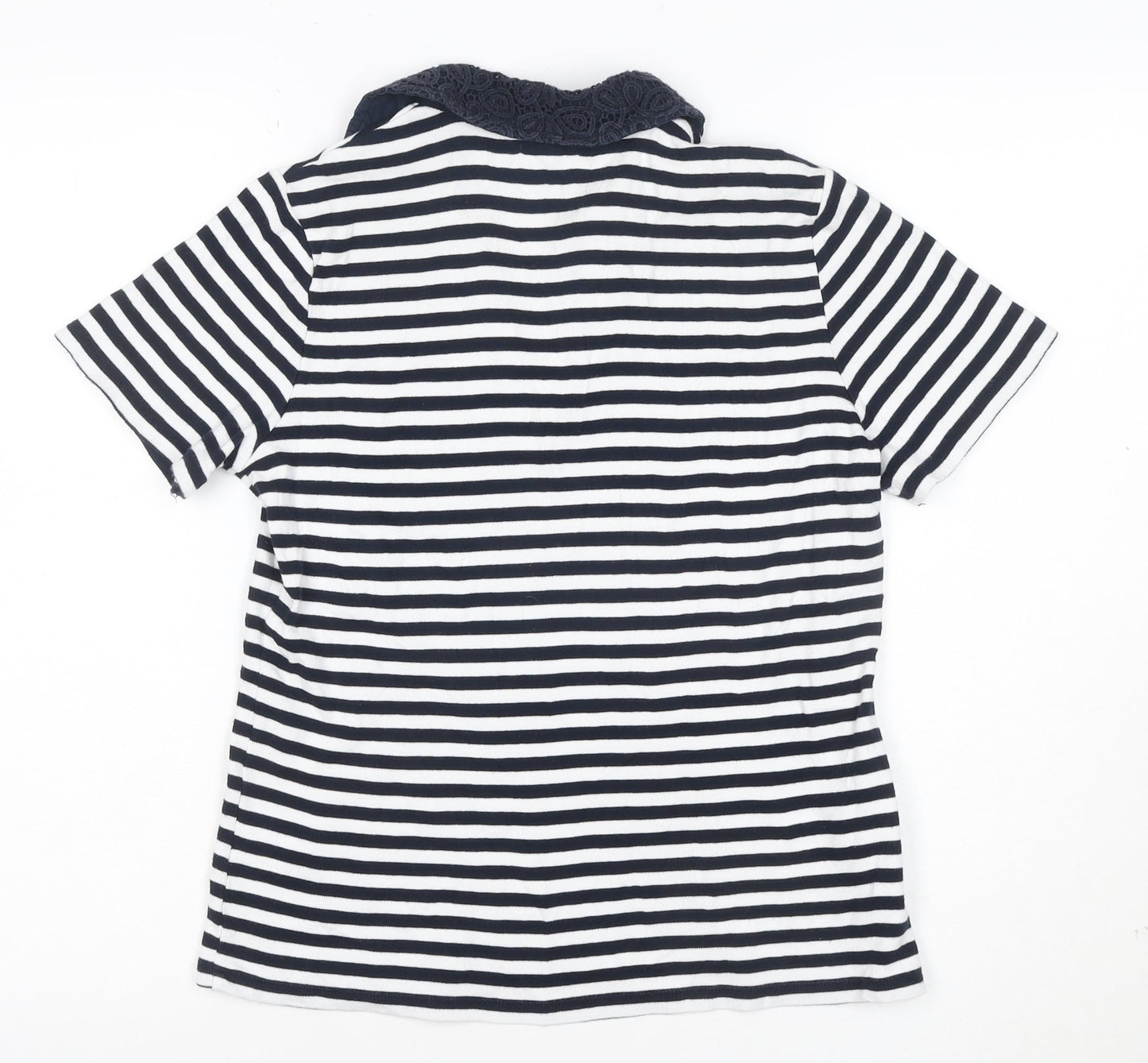 CC Women Blue Striped Cotton Polo Shirt Size M Short Sleeve