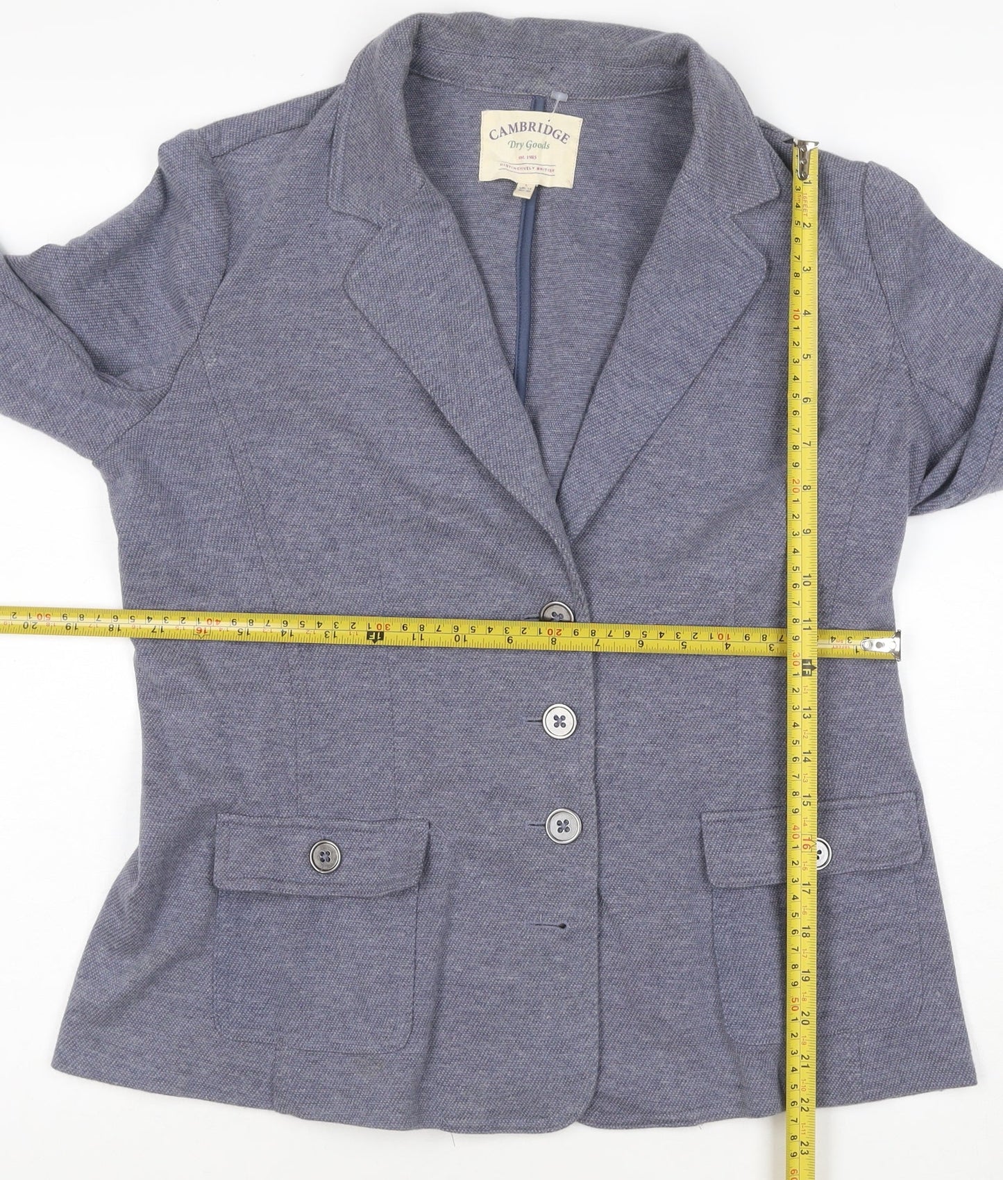 Cambridge Dry Goods Women's Blue Size 14 Cotton Blend Single-Breasted Blazer