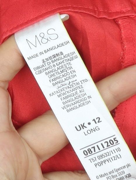 Marks and Spencer Women Red Size 12 Long Straight Jeans