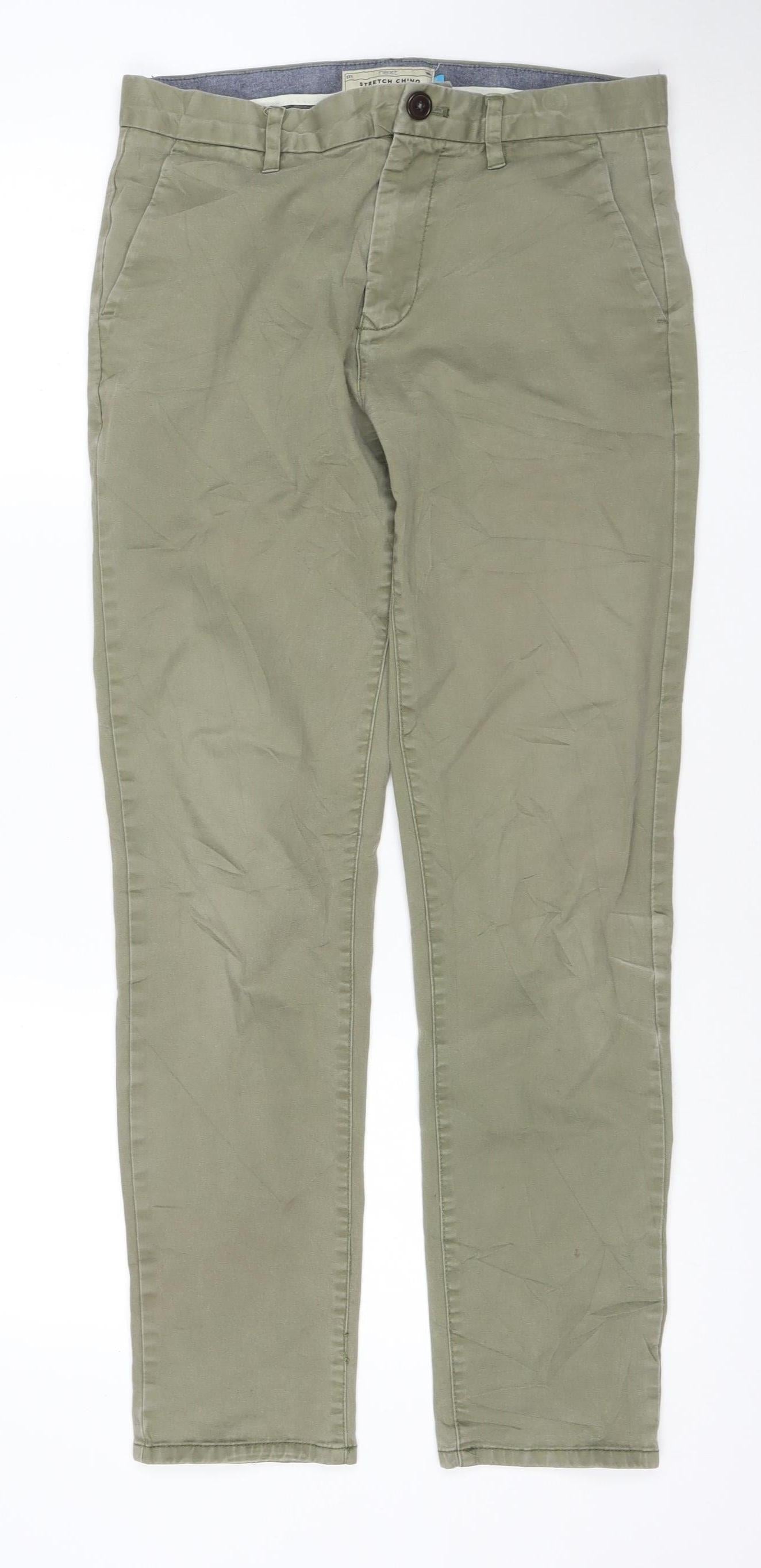 Next Mens Green Slim Fit Stretch Chino Trousers 30R