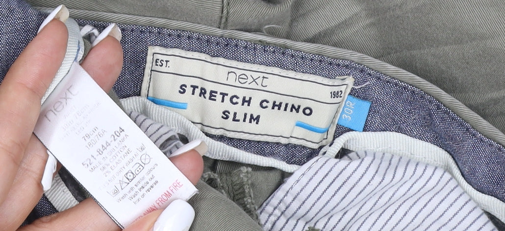 Next Mens Green Slim Fit Stretch Chino Trousers 30R