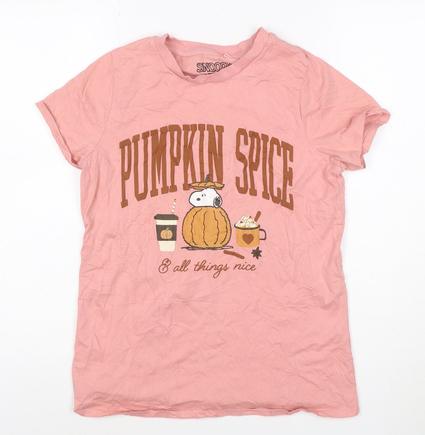Snoopy Womens Pink T-Shirt Nightshirt Size 10 Cartoon Autumn Graphic