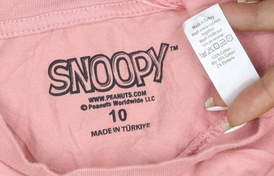 Snoopy Womens Pink T-Shirt Nightshirt Size 10 Cartoon Autumn Graphic