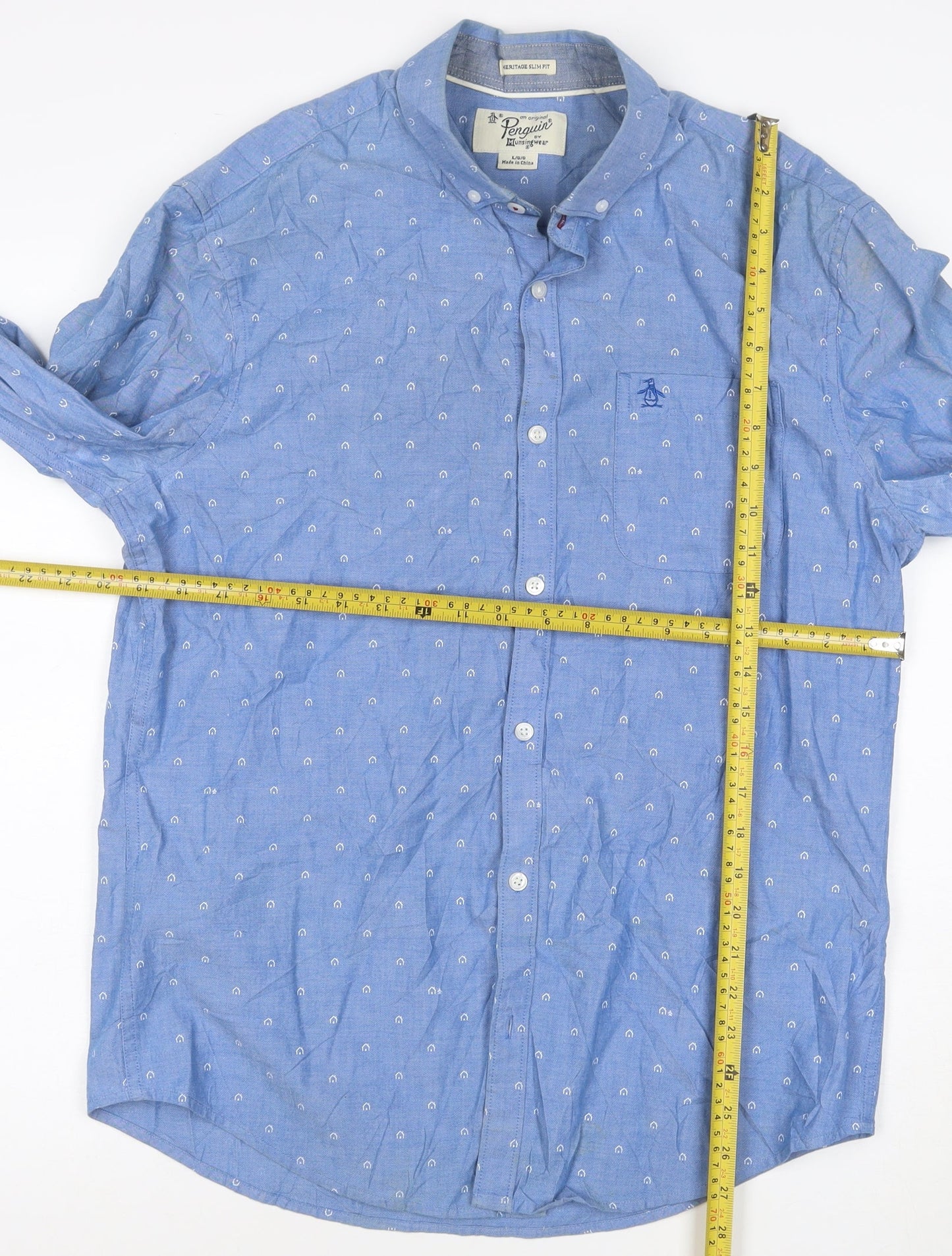 Original Penguin Men's Blue Slim Fit Button-Up Shirt L