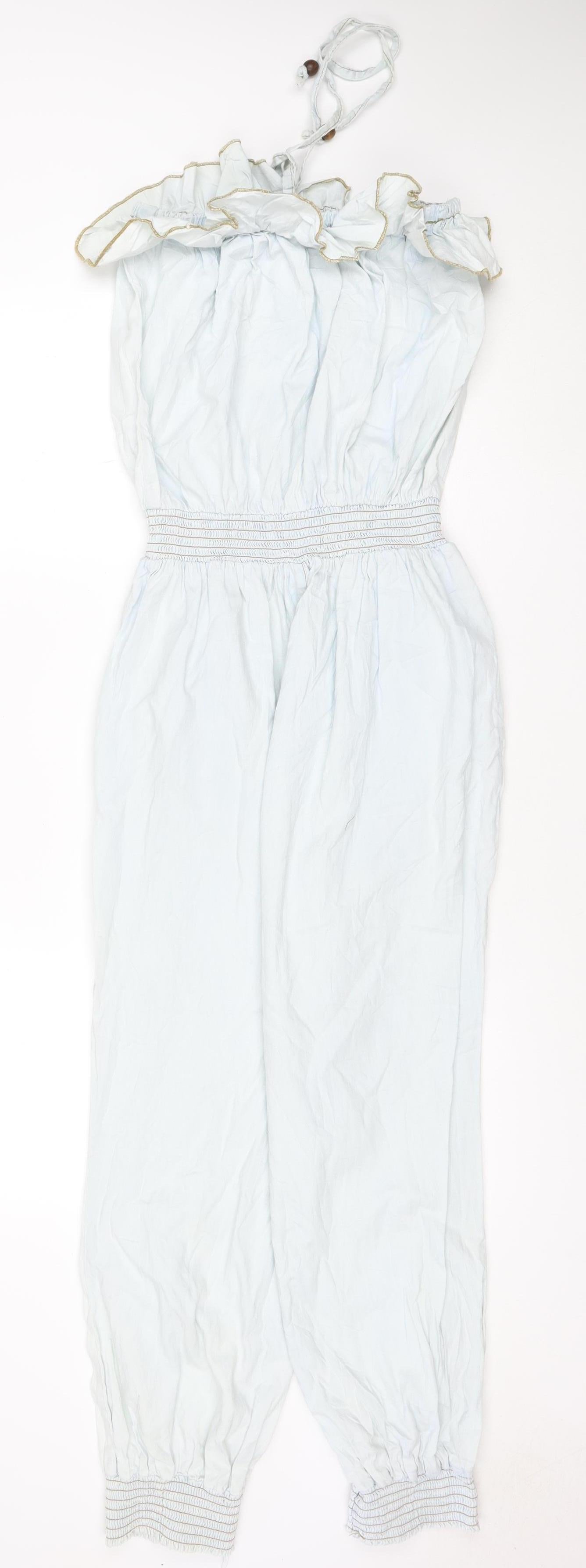 Denim Co Women Blue Strapless Ruffle Jumpsuit Size 12 Elastic Waist