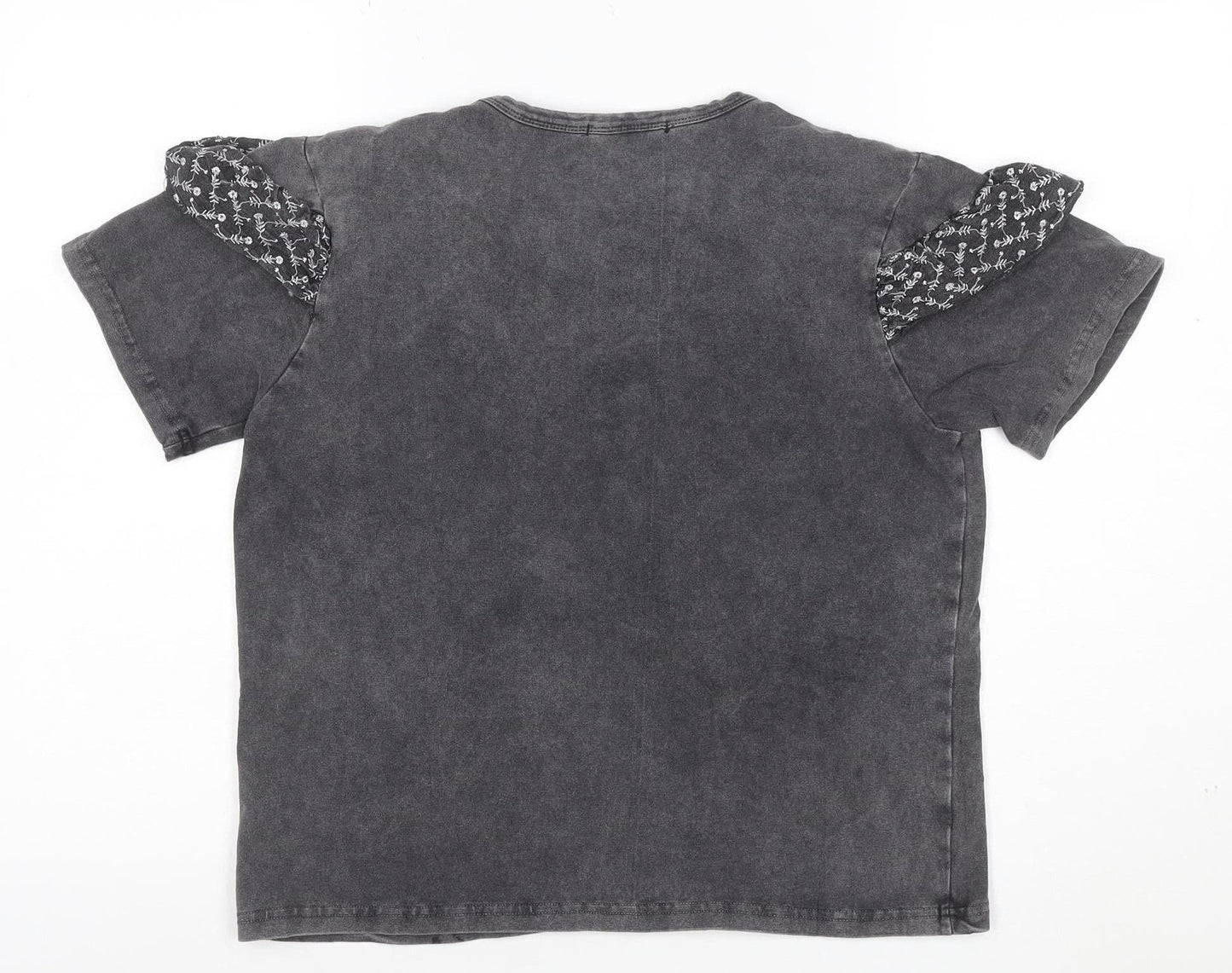 Oasis Womens Grey Ruffle Short Sleeve Cotton T-Shirt Size S