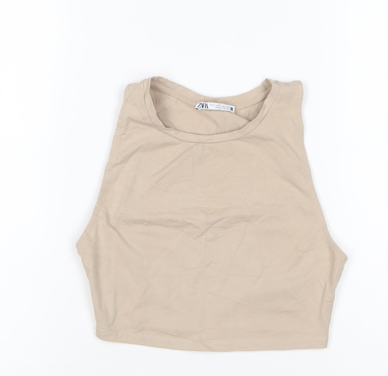 ZARA Women Beige Cropped Cotton Tank Top Size S