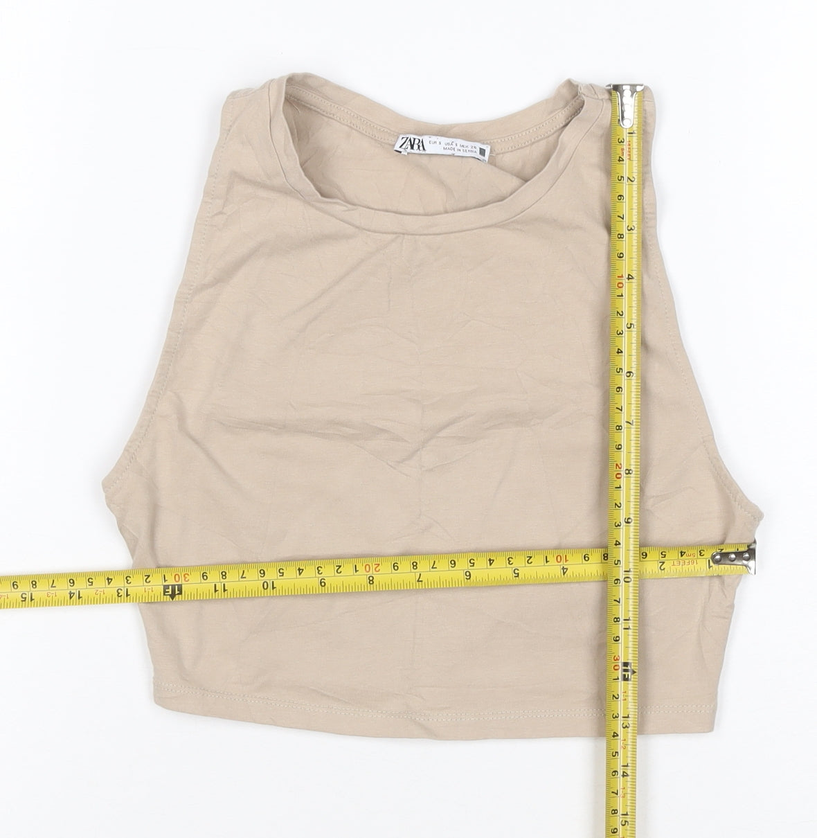 ZARA Women Beige Cropped Cotton Tank Top Size S
