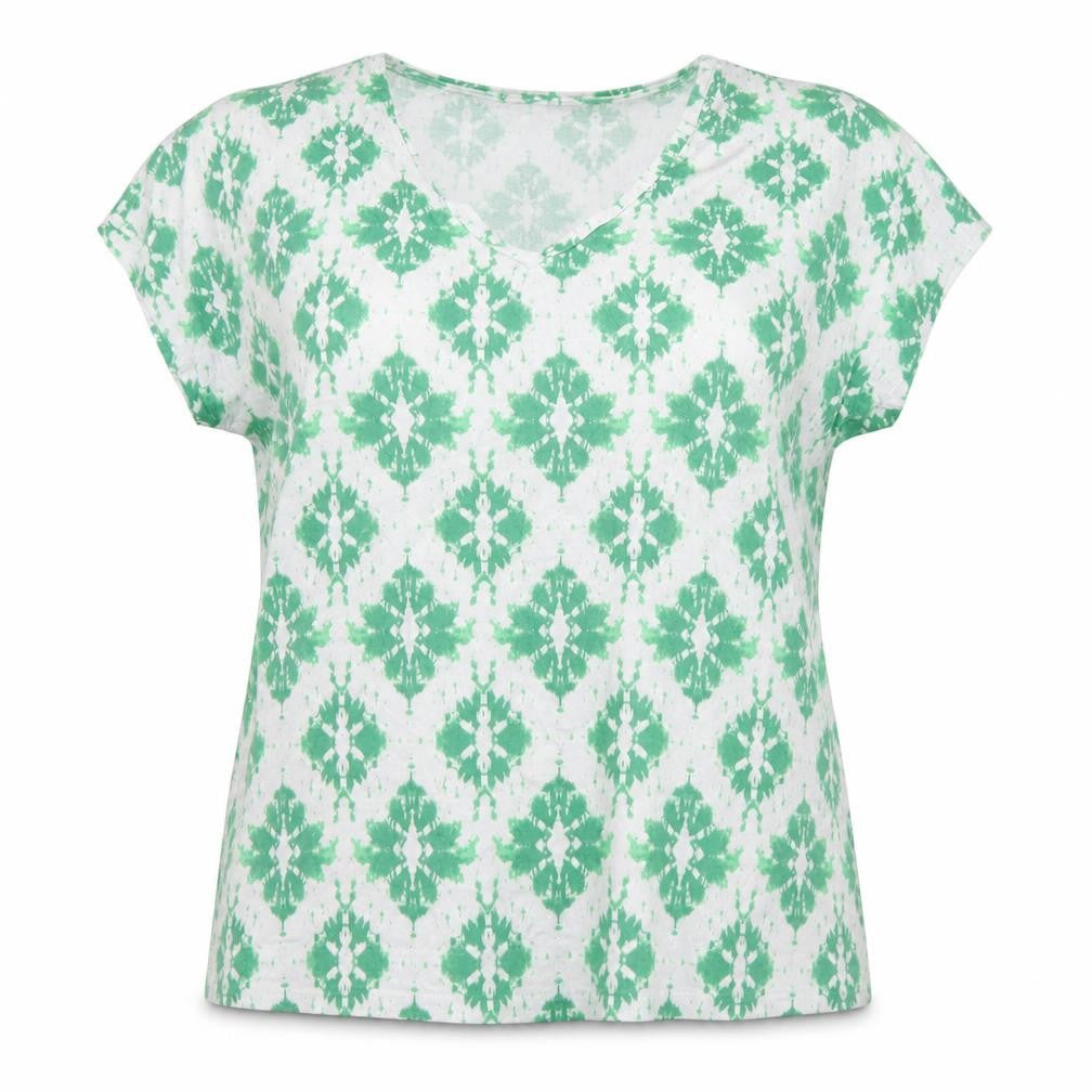 Marks & Spencer Women’s Green Geometric V-Neck Jersey T-Shirt Size 18