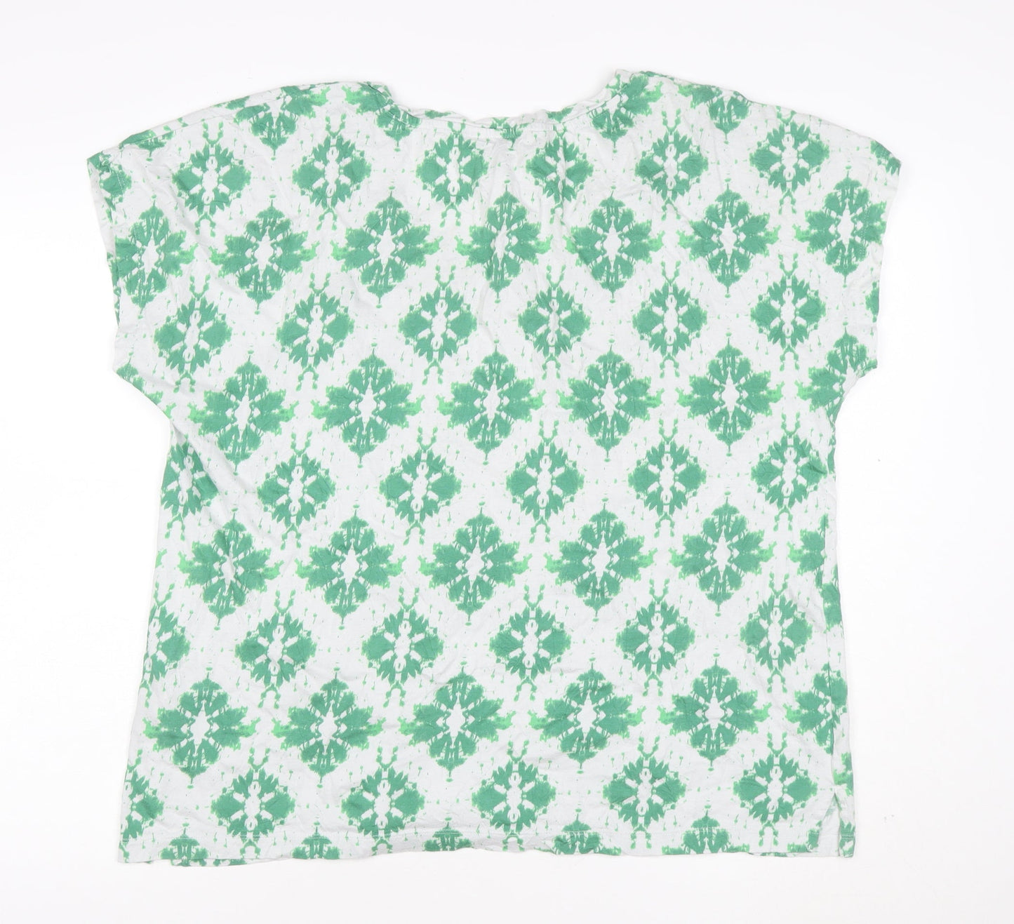 Marks and Spencer Women’s Green Geometric V-Neck Jersey T-Shirt Size 18