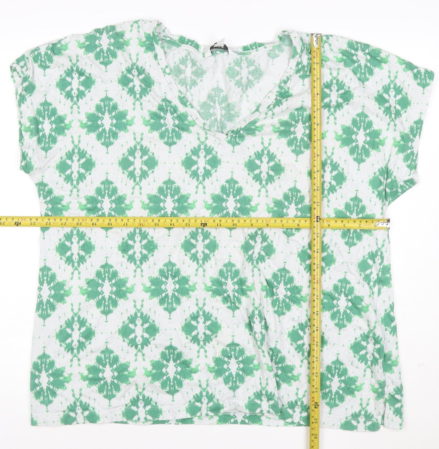 Marks and Spencer Women’s Green Geometric V-Neck Jersey T-Shirt Size 18