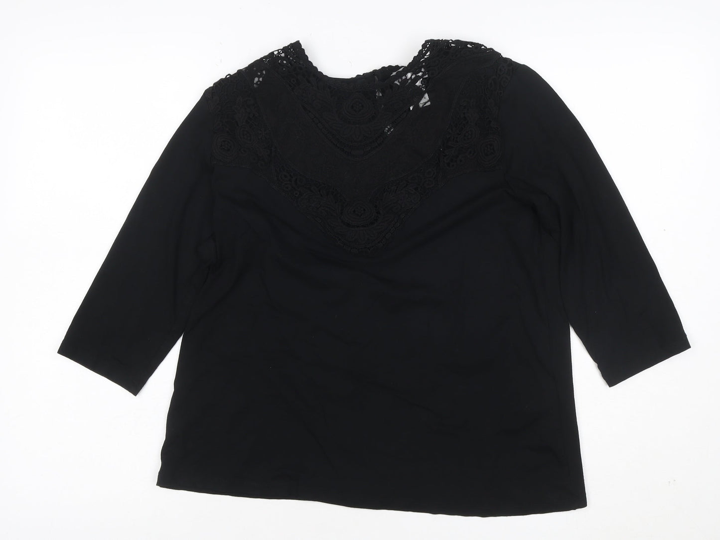 Fair Lady Women's Black Lace 3/4 Sleeve Tunic Blouse Size 12