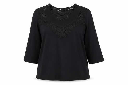 Fair Lady Women's Black Lace 3/4 Sleeve Tunic Blouse Size 12