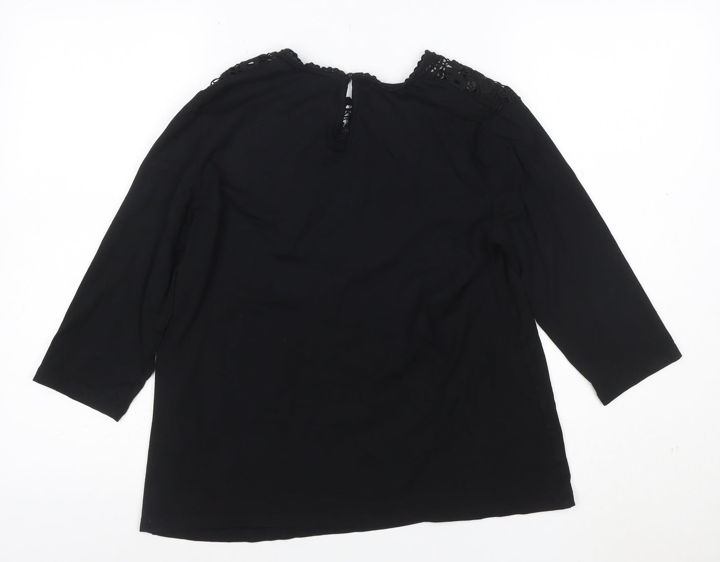 Fair Lady Women's Black Lace 3/4 Sleeve Tunic Blouse Size 12