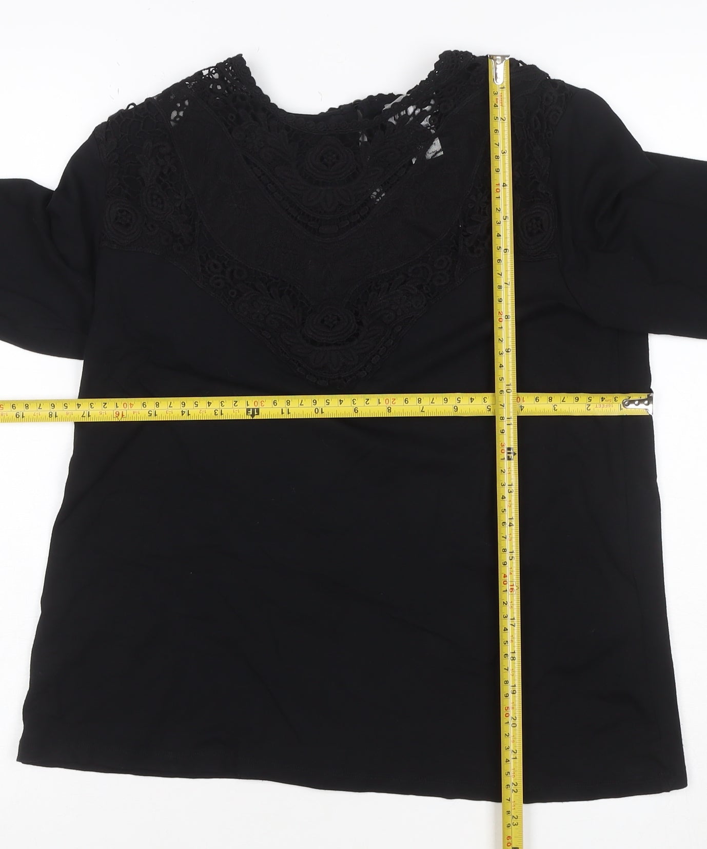 Fair Lady Women's Black Lace 3/4 Sleeve Tunic Blouse Size 12