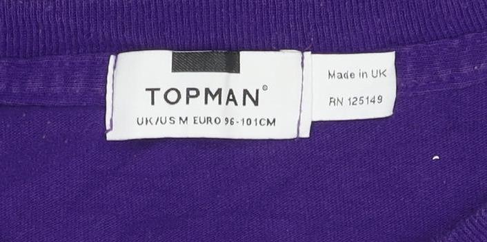 Topman Men's Purple Graphic Print Crew Neck T-Shirt Size M