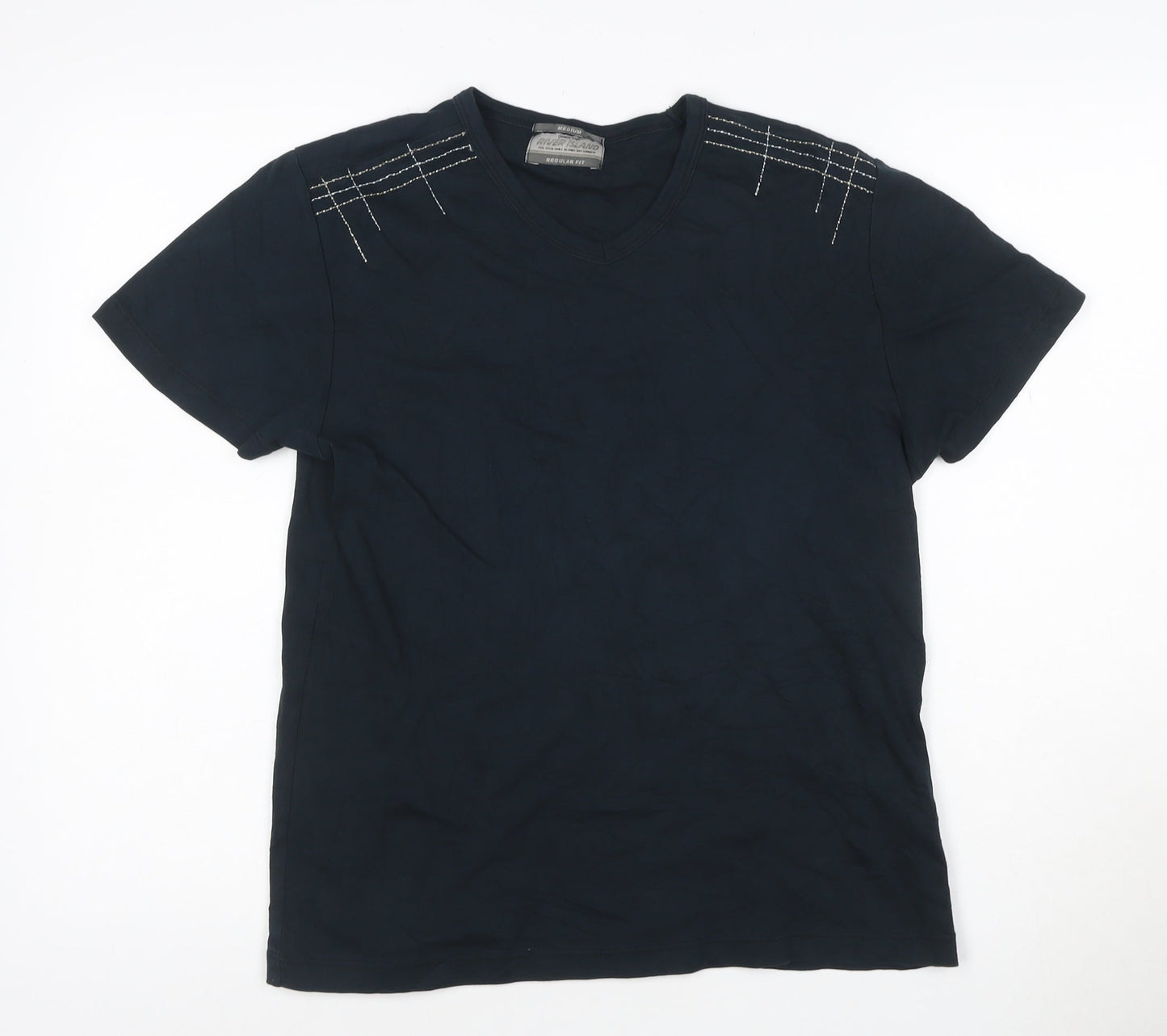 River Island Women's Black V-Neck Cotton T-Shirt Medium