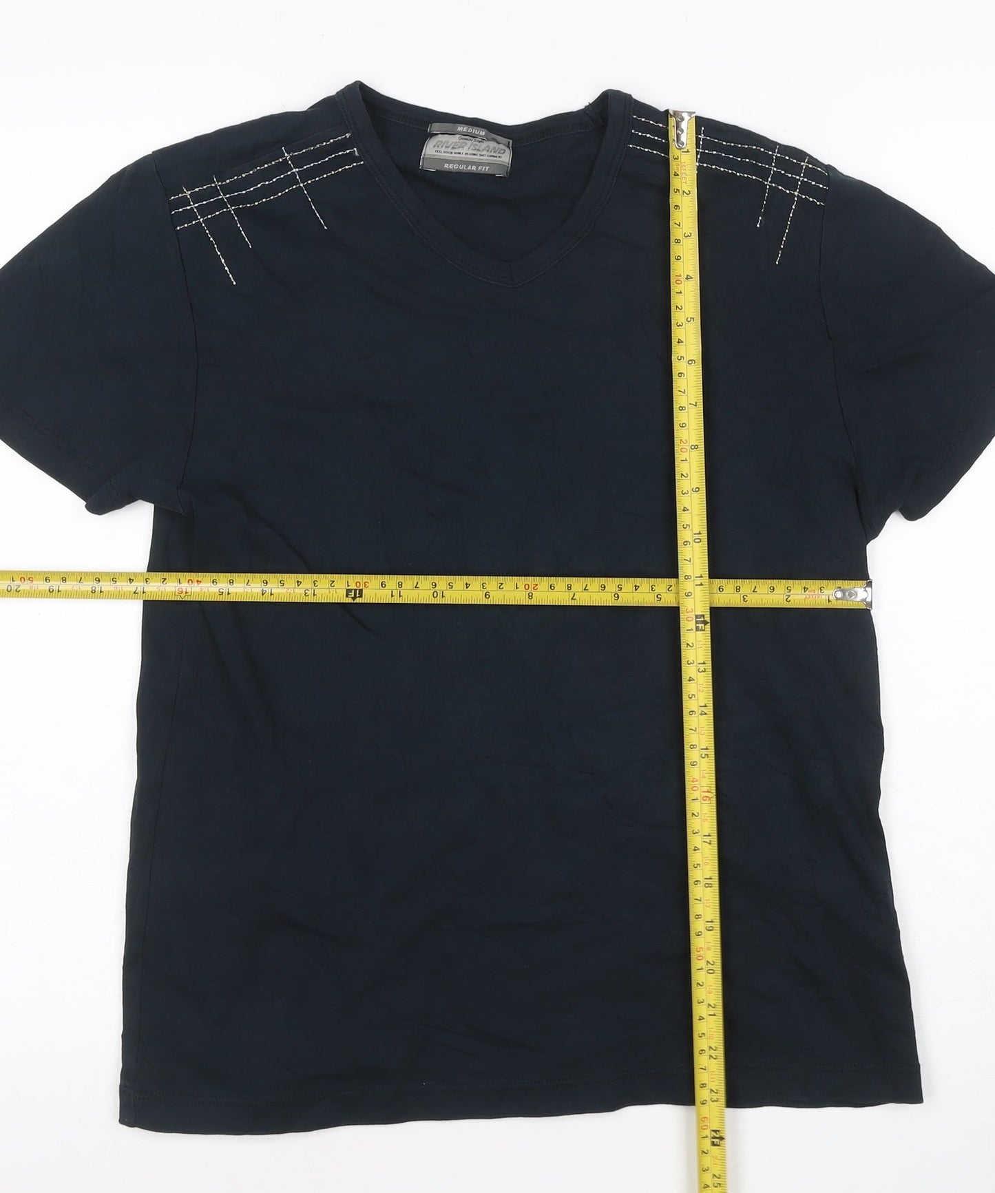 River Island Women's Black V-Neck Cotton T-Shirt Medium