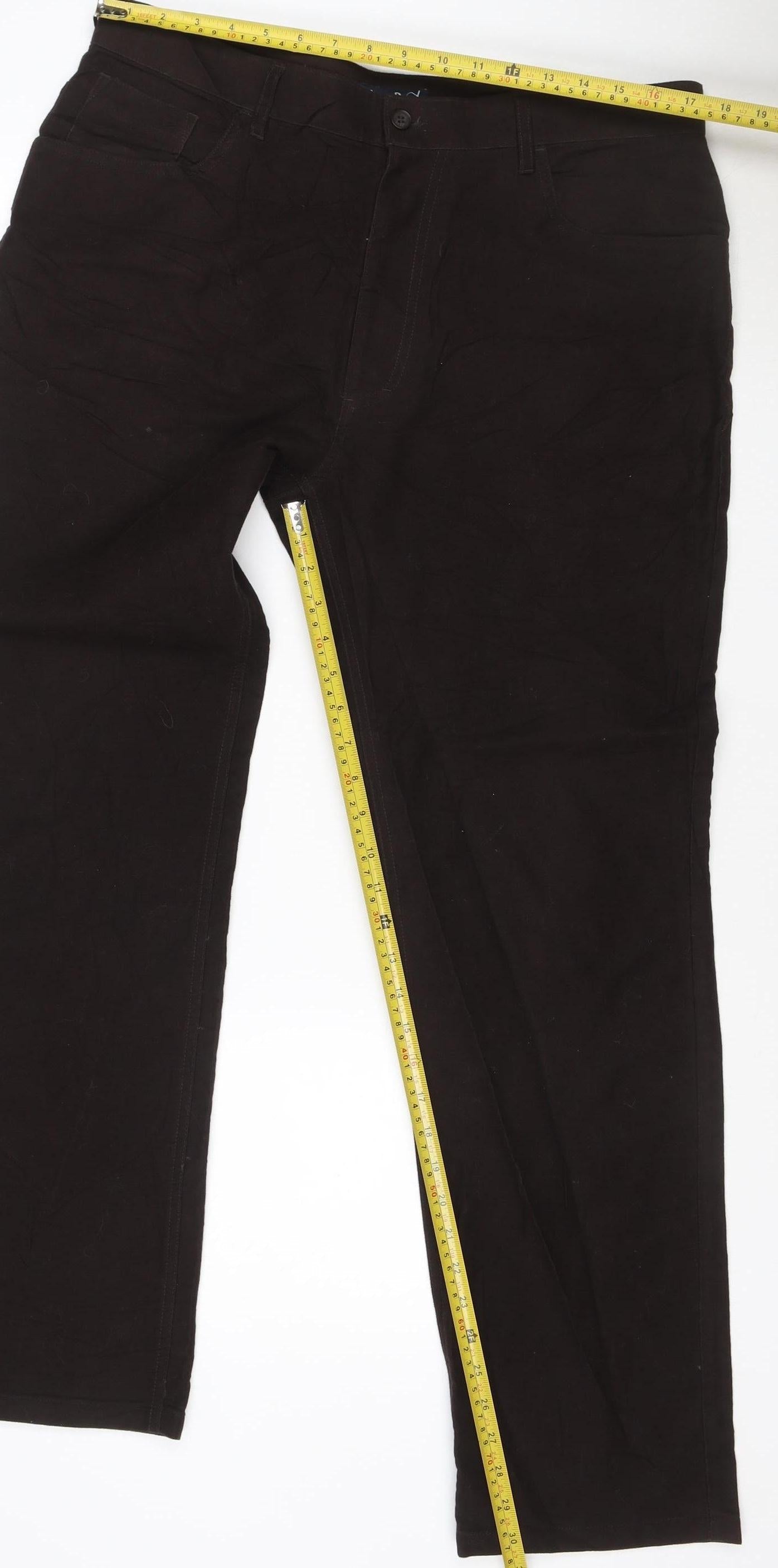 Gemm Mens Black Cotton Chino Trousers 36W 31L Regular Fit