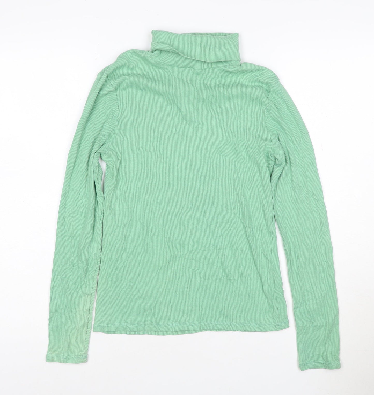 Marks and Spencer Women's Green Roll Neck Cotton Jumper Size 10