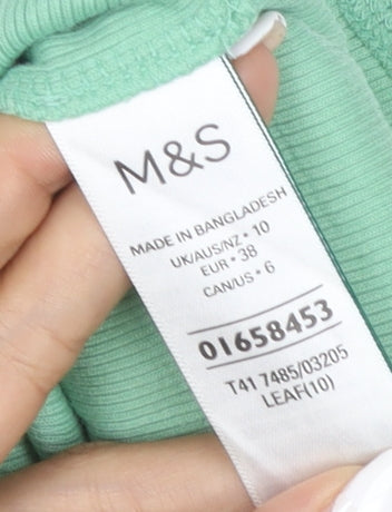 Marks and Spencer Women's Green Roll Neck Cotton Jumper Size 10