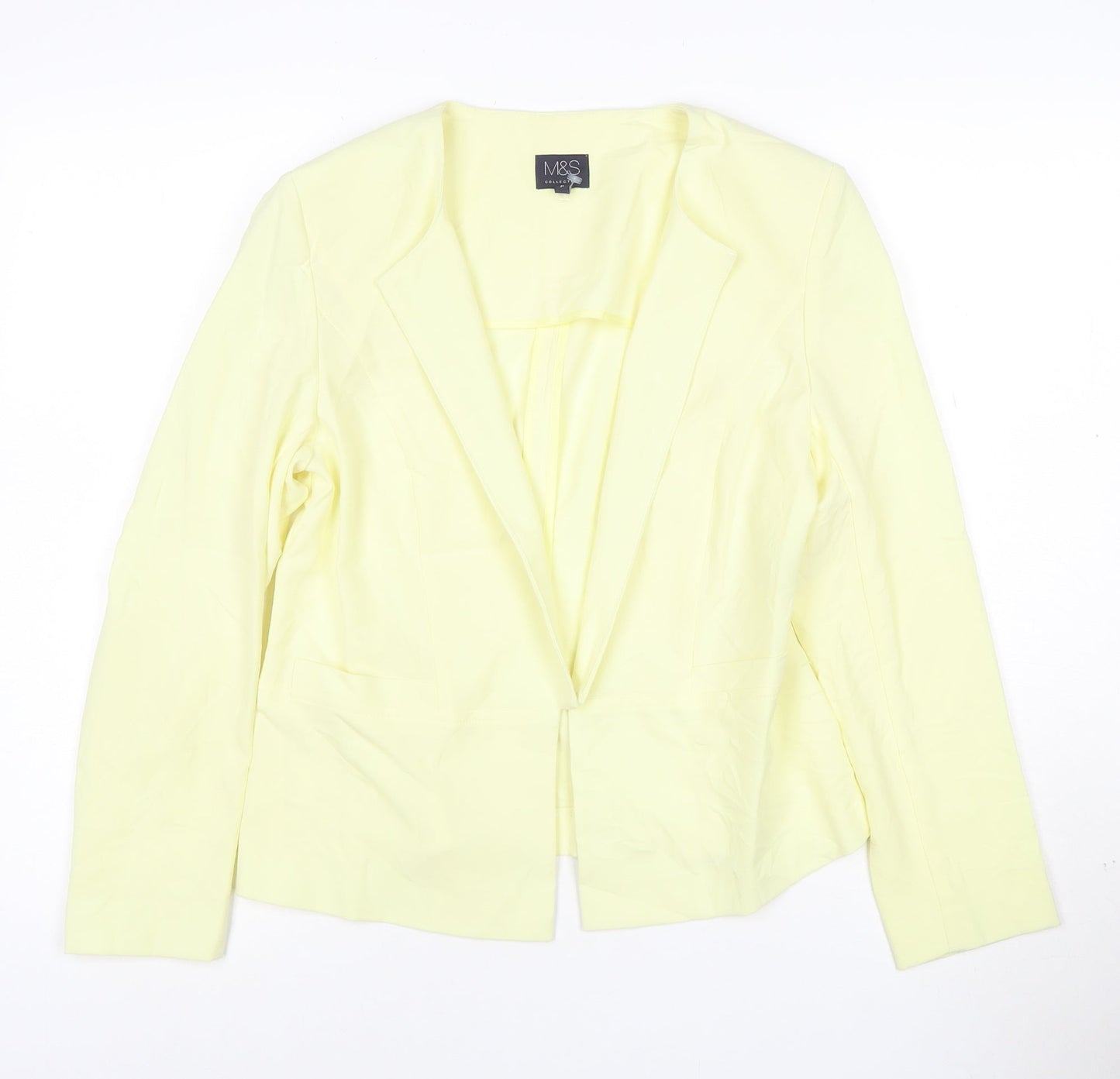 Marks and Spencer Women’s Yellow Blazer Size 10 Regular Fit Single-Breasted Cotton Blend Jacket