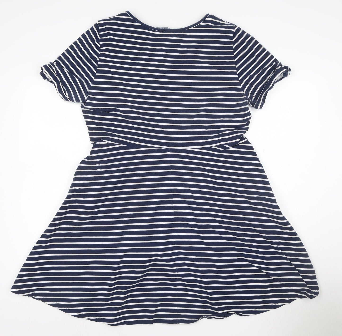 Dorothy Perkins Women Blue Striped Skater Dress Size 18 Short Sleeve