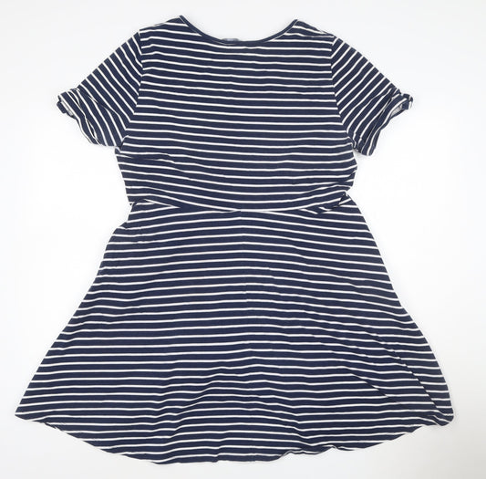 Dorothy Perkins Women Blue Striped Skater Dress Size 18 Short Sleeve