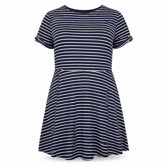 Dorothy Perkins Women Blue Striped Skater Dress Size 18 Short Sleeve