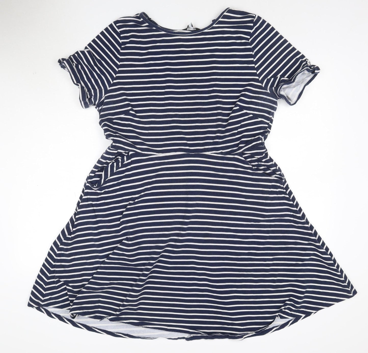 Dorothy Perkins Women Blue Striped Skater Dress Size 18 Short Sleeve