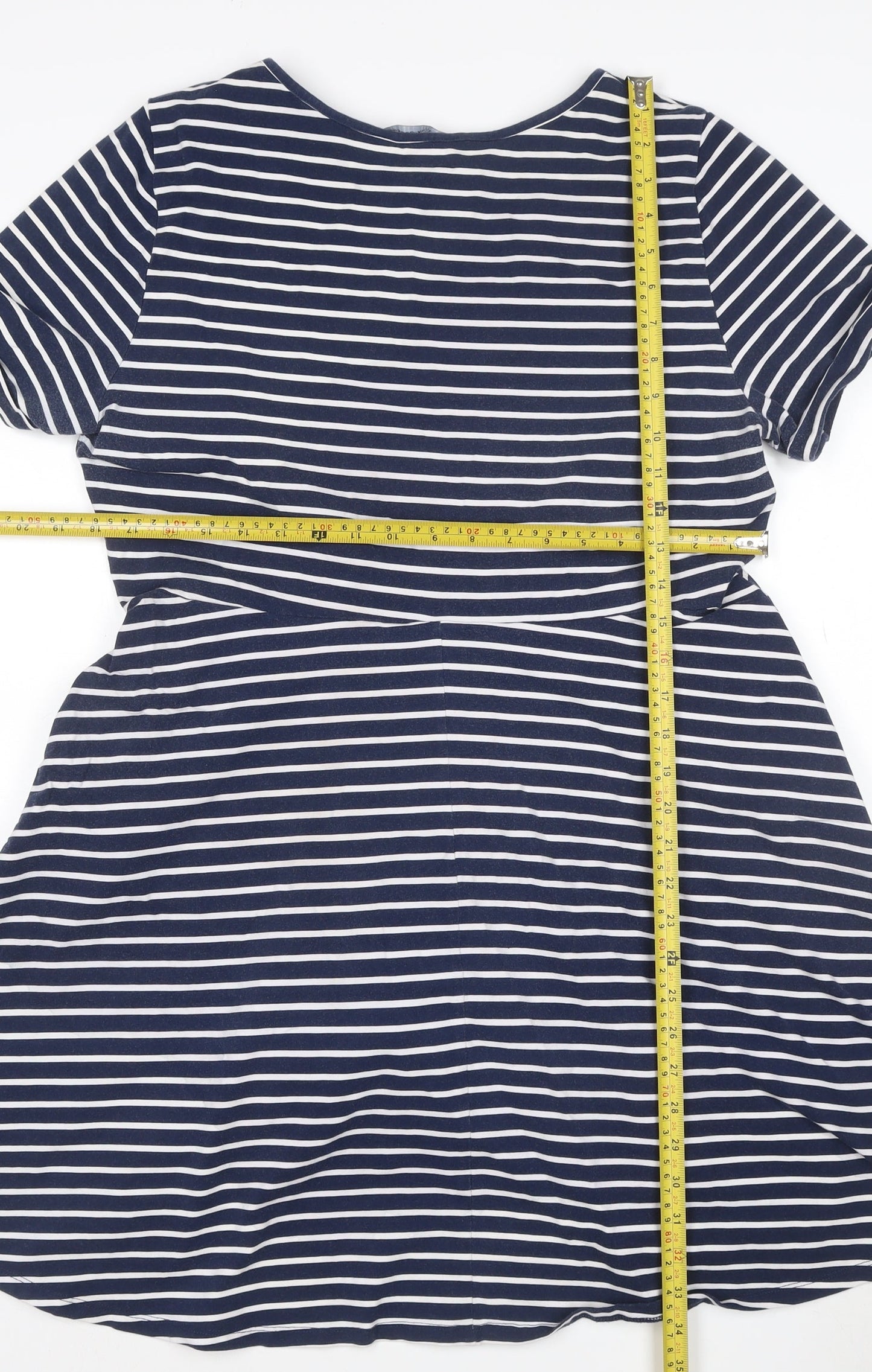 Dorothy Perkins Women Blue Striped Skater Dress Size 18 Short Sleeve