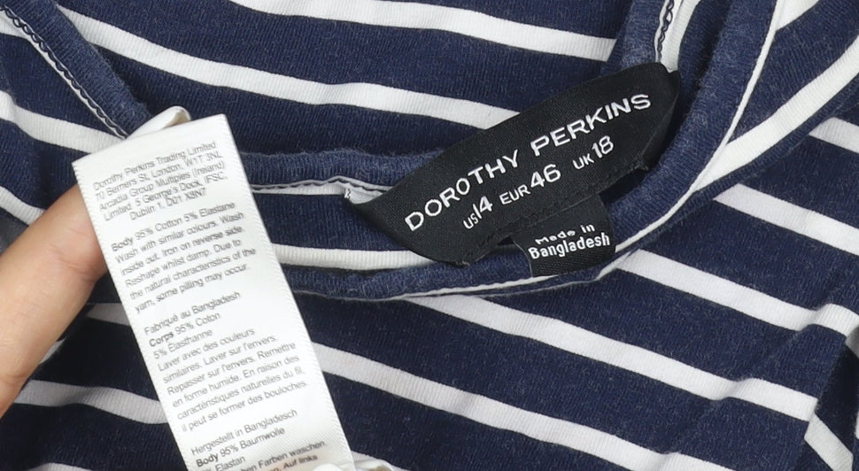 Dorothy Perkins Women Blue Striped Skater Dress Size 18 Short Sleeve