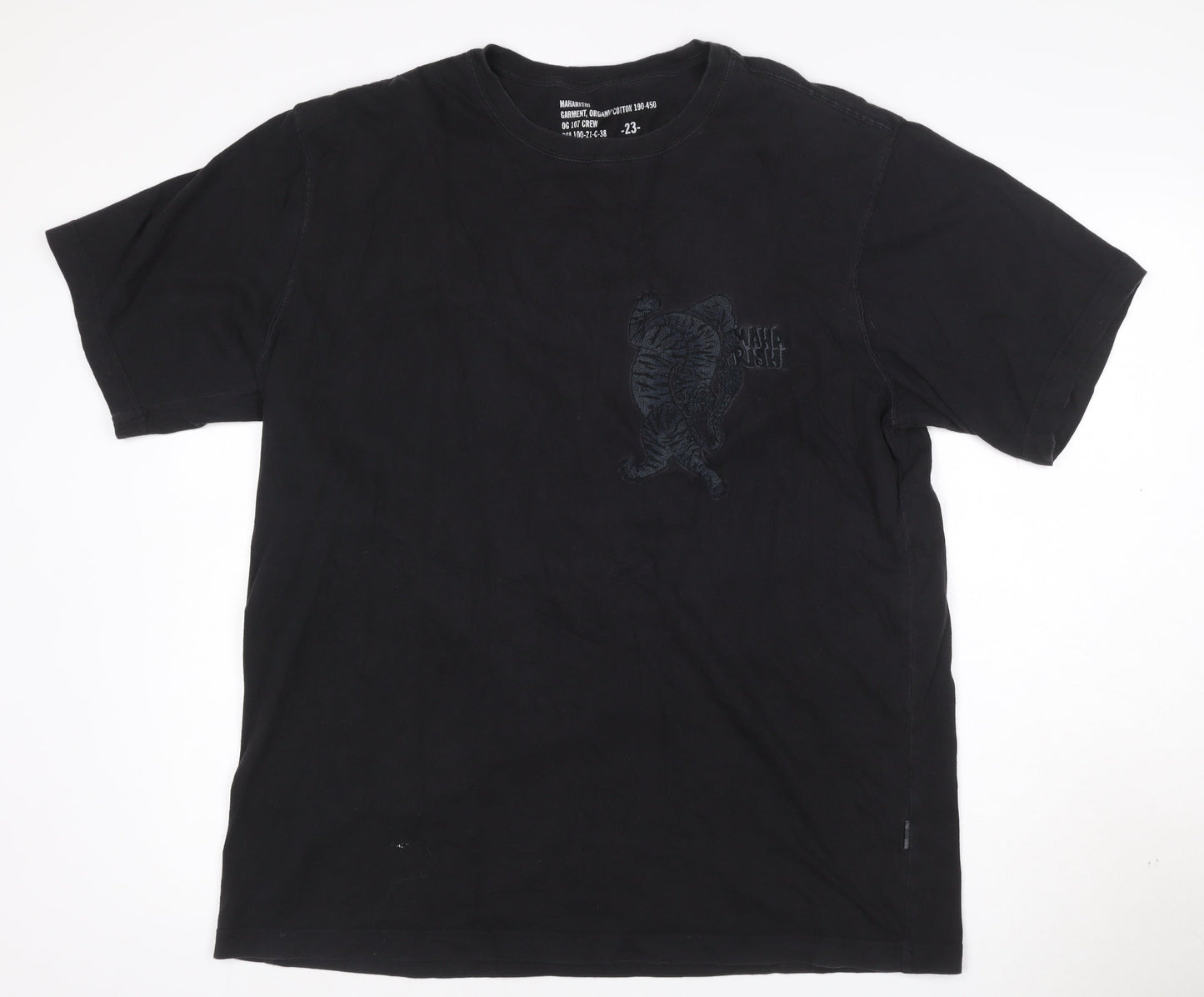 Maharishi Men's Black Organic Cotton XL Embroidered Tiger T-Shirt