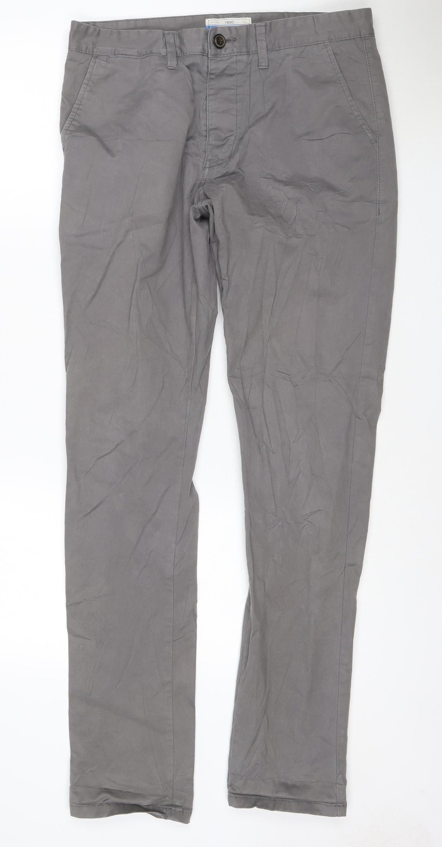 Next Men’s Grey Regular Fit Chino Trousers 33W 32L Cotton Stretch