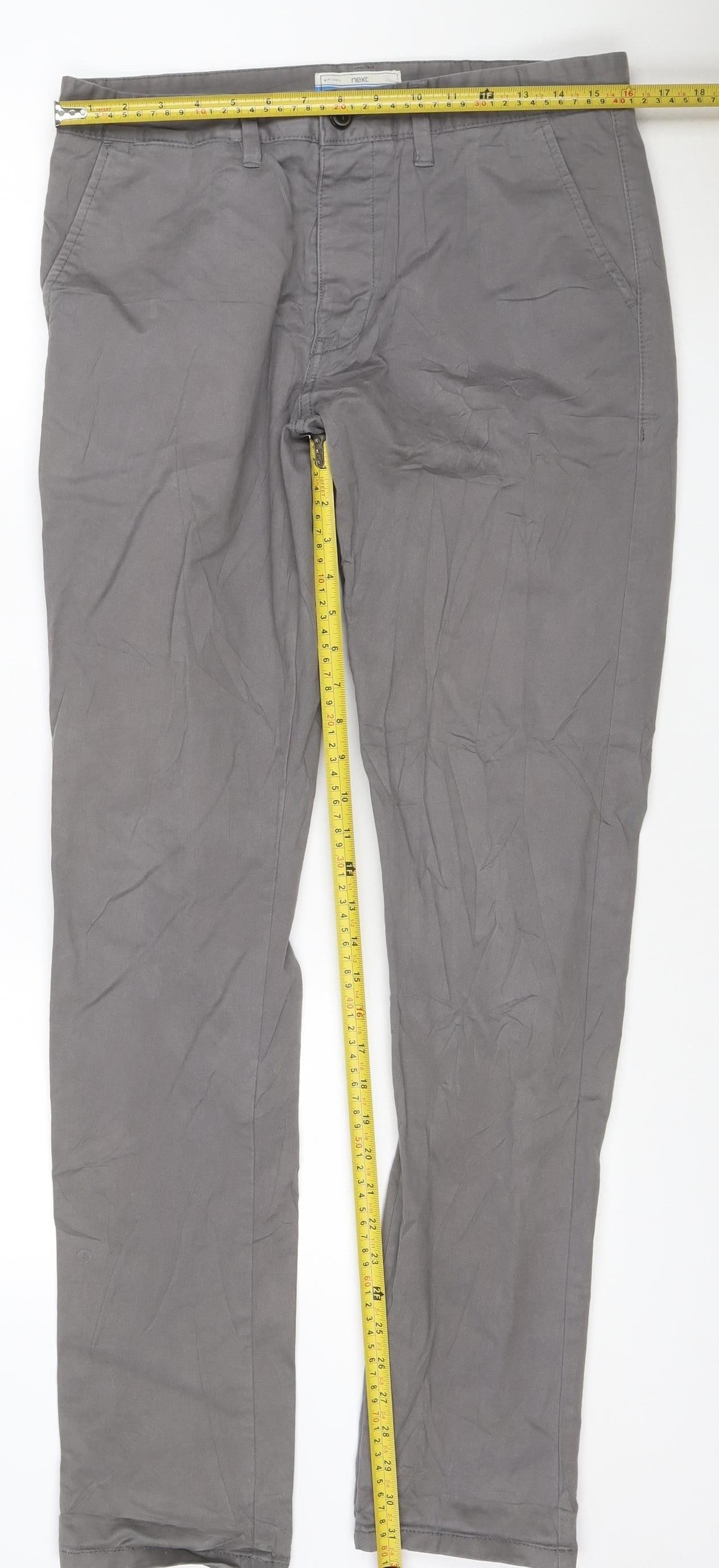 Next Men’s Grey Regular Fit Chino Trousers 33W 32L Cotton Stretch