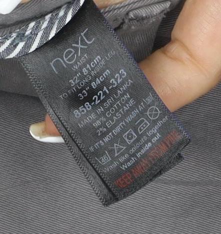 Next Men’s Grey Regular Fit Chino Trousers 33W 32L Cotton Stretch