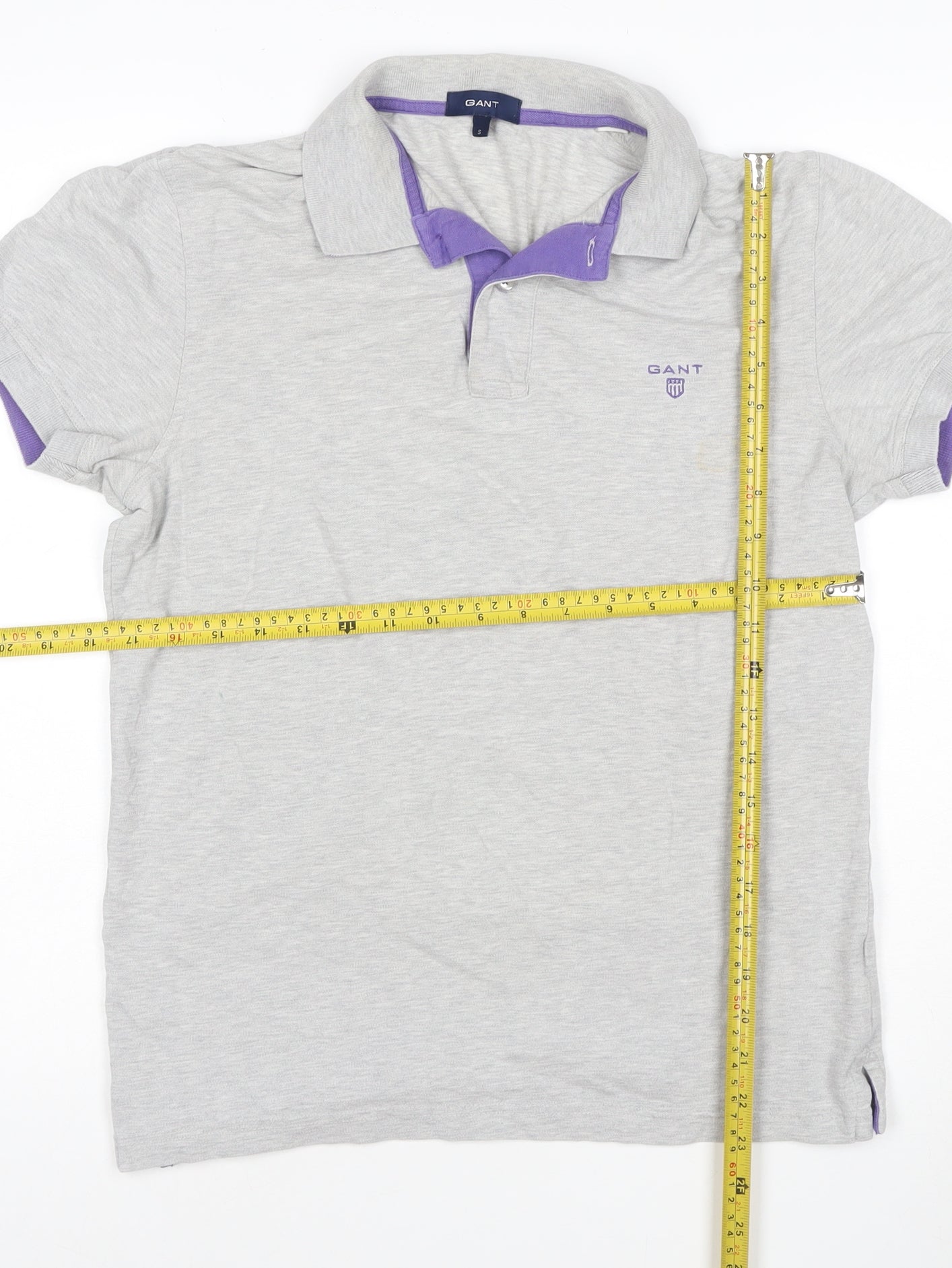 GANT Men's Grey Short Sleeve Polo Shirt Size S Cotton Elastane
