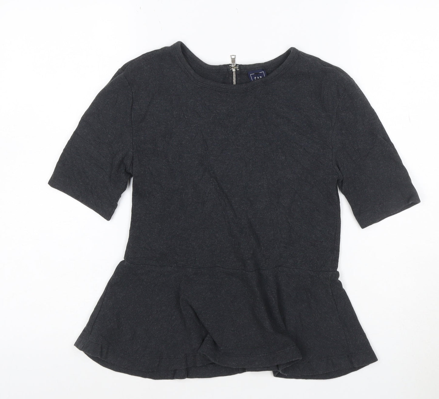 GAP Women’s Black XS Petite Peplum Cotton Short Sleeve Blouse