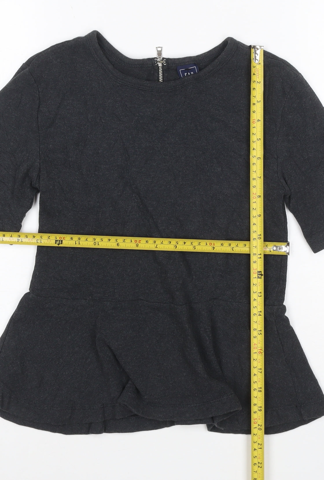 GAP Women’s Black XS Petite Peplum Cotton Short Sleeve Blouse